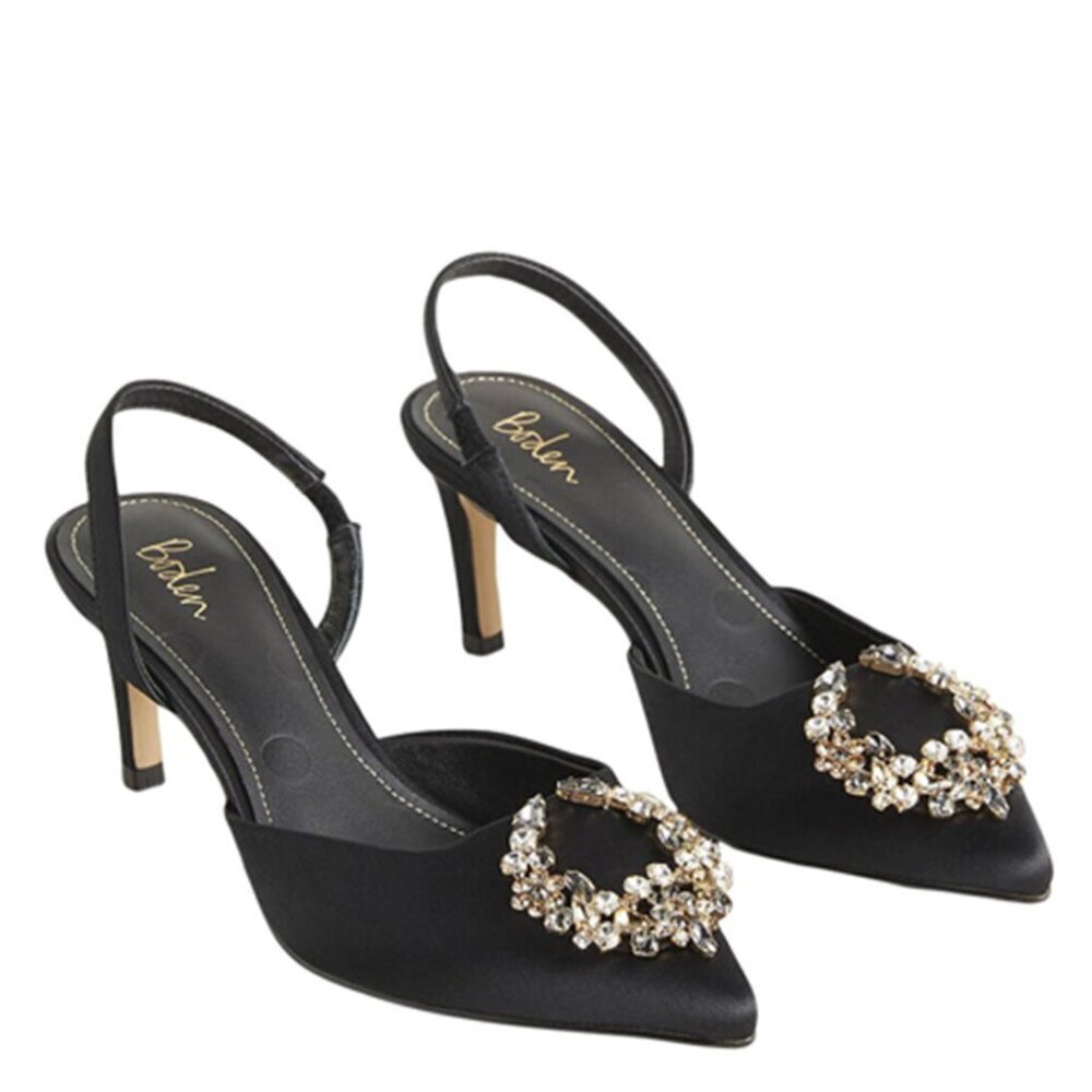 Boden Embellished Women's‎ Black Slingback Court Shoes - Size 8